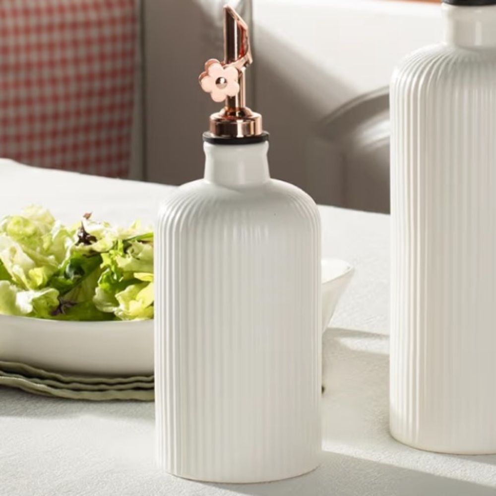 NWOT Flower Detail Rose Gold Ceramic Olive Oil Dispenser Bottle Replacement